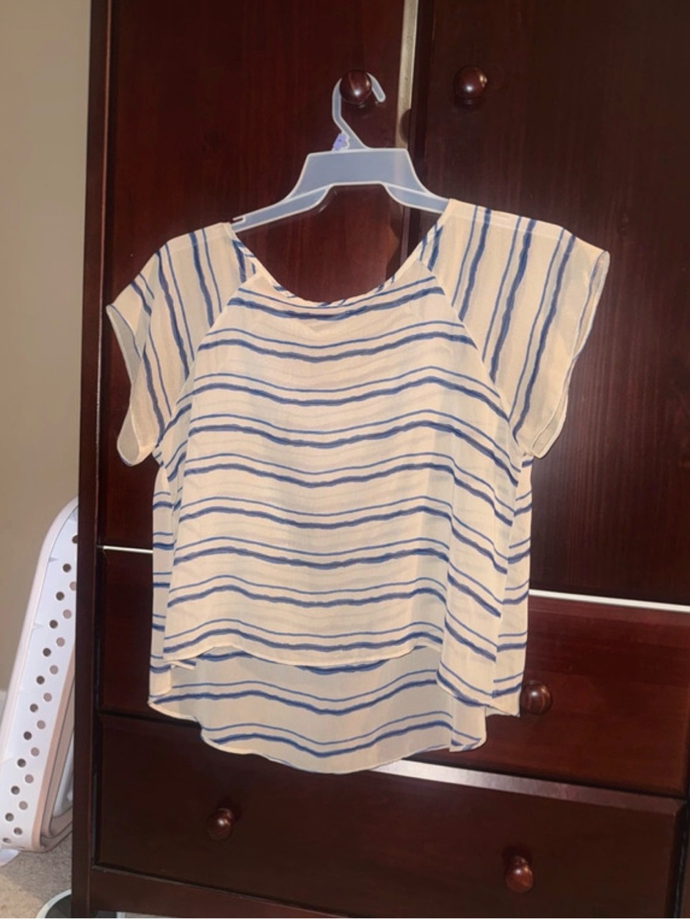 Striped Short Sleeve Women's Top in Cream and Blue